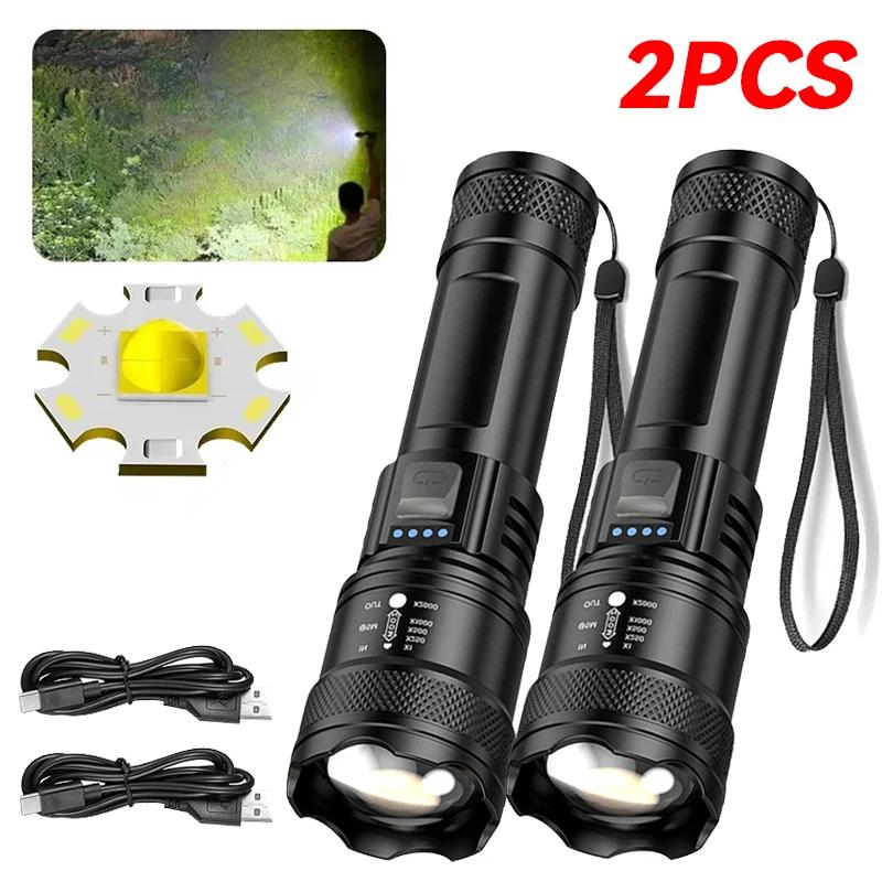 High Strong Power Led Flashlights 2000LM Tactical USB Charging Camping Emergency Fishing Zoom Lantern Torch with Display Light