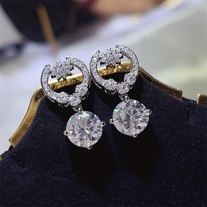 Luxury 4 Carat D Color Moissanite Stud Earrings for Women - European & American Style Dangle Earrings