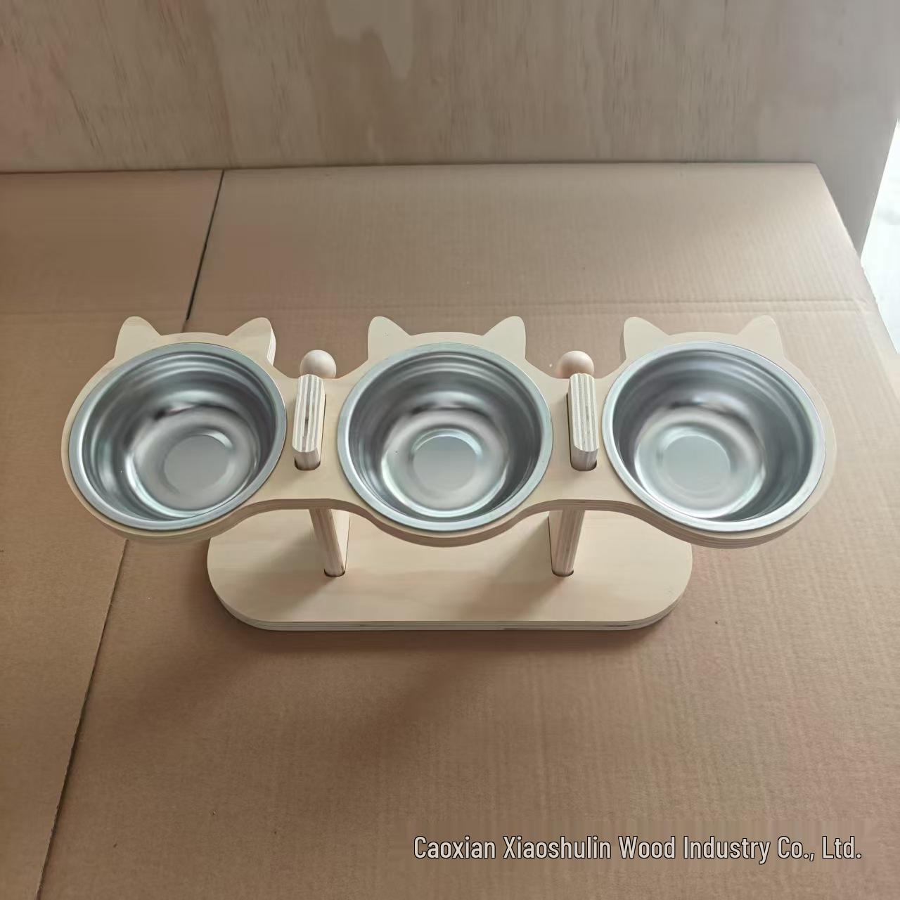 Adjustable Wooden Pet Bowl Stand with Slanted Cat Bowl & Water Dispenser - Neck Protection 3-in-1 Feeding Station for Cats and Dogs.