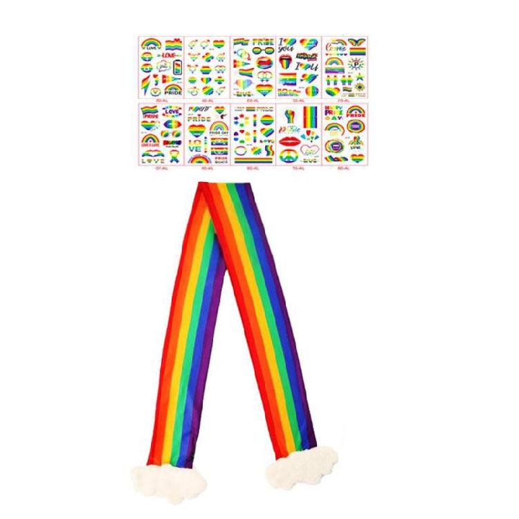 Rainbow Costume Accessories Dressing Up Colorful Rainbow Scarf Rainbow Stickers Decals Rainbow Outfits Halloween Party 1