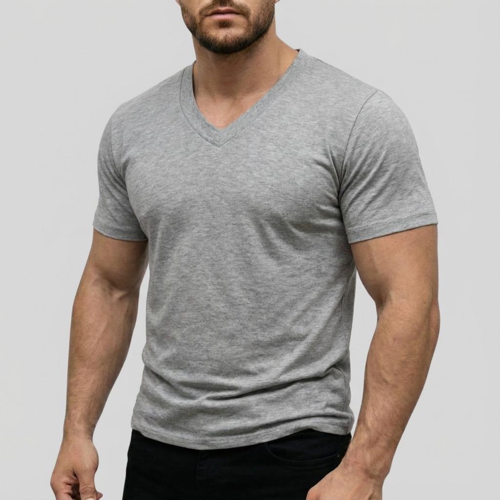 Herren Casual -farbig Elastisches Gewebe Kurzärmlig Rundhals Oberteil