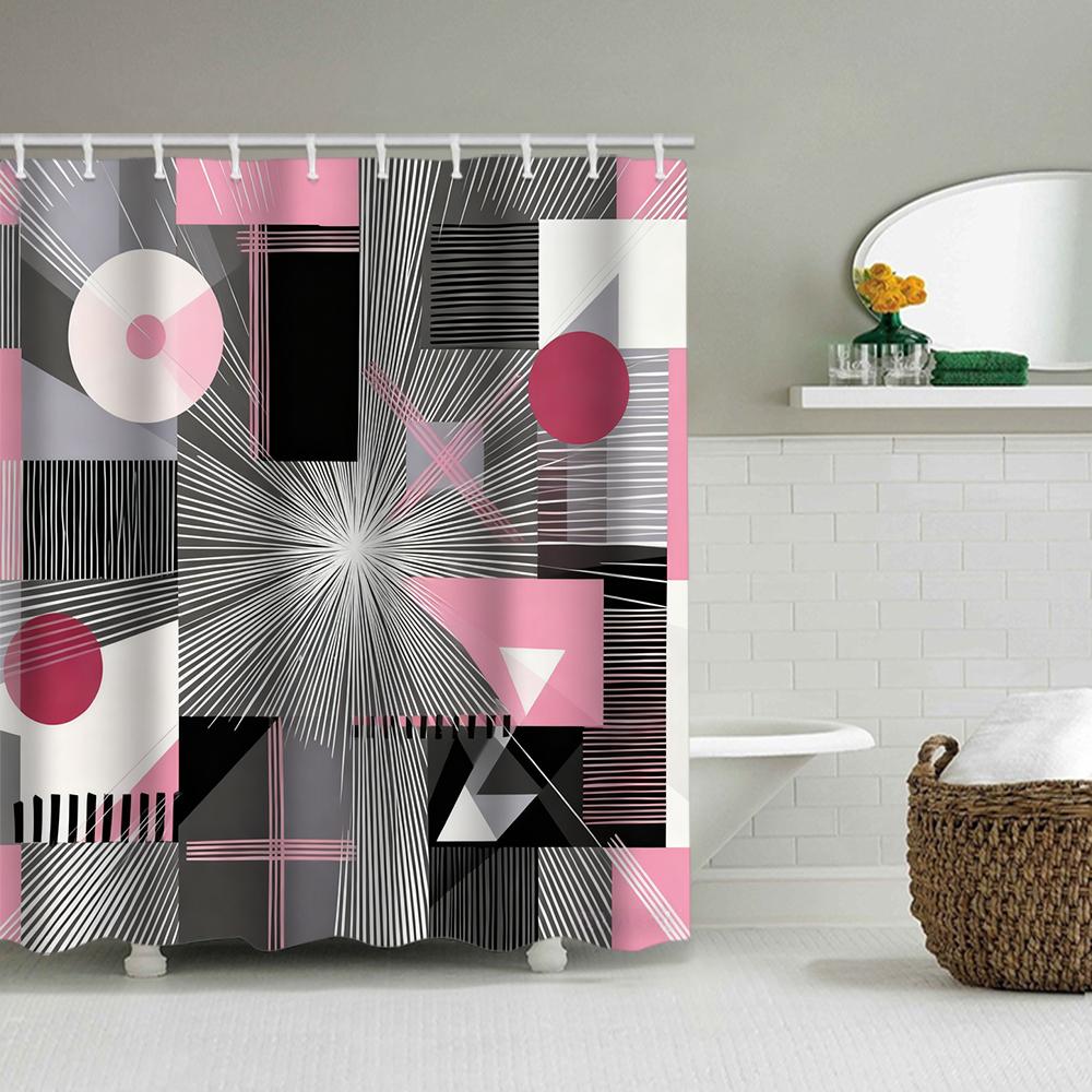 1/4 Geometric grid  print shower Curtains, Toilet Seat Decoration, Shower Curtain with Carpet and Toilet Lid, 70.8x70.8 inch