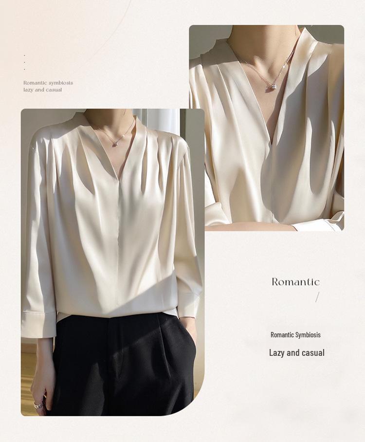 Top Estivo da Donna in Raso con Scollo a V e Maniche Lunghe