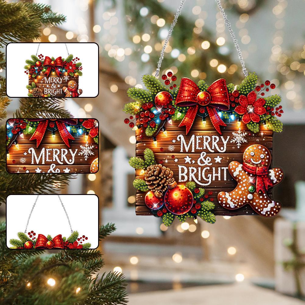Wooden Special Shaped Christmas Theme Diamond Painting Hanging Ornaments Kit 5D DIY Diamond Art Hanging Decorations for Adults