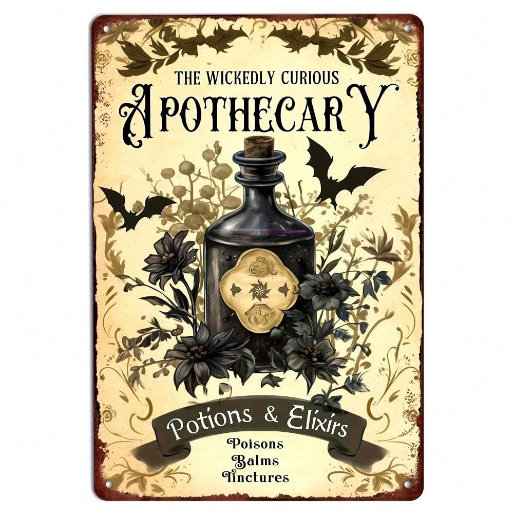 Vintage Halloween Apothecary Metal Tin Sign Spooky House Farmhouse Wall Decor разноцветный