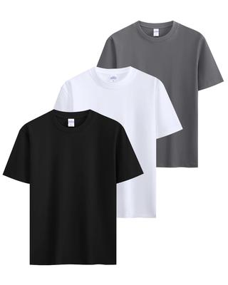 Sukinana 7.7oz Men's Short-Sleeve T-Shirt, 100% Cotton, Thick Fabric, 3/5 Pack, Opaque, Triple-Needle Thread, Solid Color, Heavyweight, Crew Neck, Ant