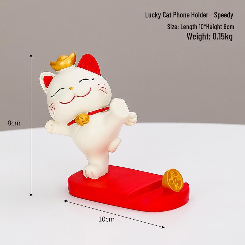 Lucky Cat Resin Mobile Holder - Cute Office Desktop Decoration Gift