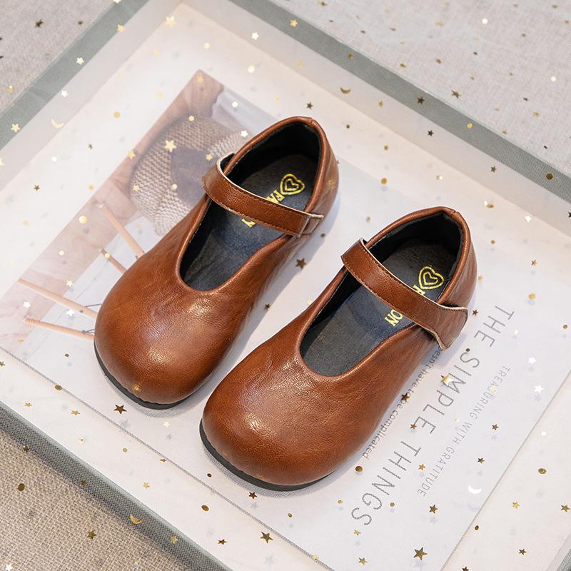 Classmate 2025 Spring and Autumn New Korean Edition Girls Middle School and Older Children Round Head Leather Shoes Girls Versatile Princess Shoes Tid