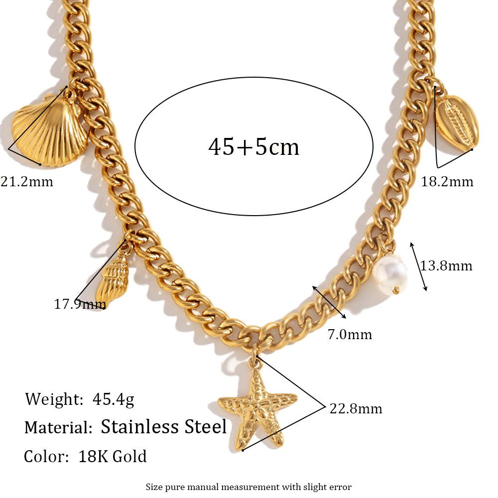 Fashionable and Retro Explosive Pendant Stainless Steel Plated with 18K Gold Ocean Style Pendant Side Chain Necklace for Women