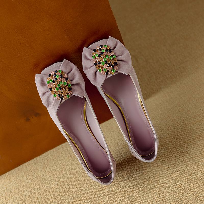 

Krazing Pot Suede Summer Size 40 Med Heels Rhinestone Square Toe Elegant Purple Color Shallow Pumps 34 фиолетовый