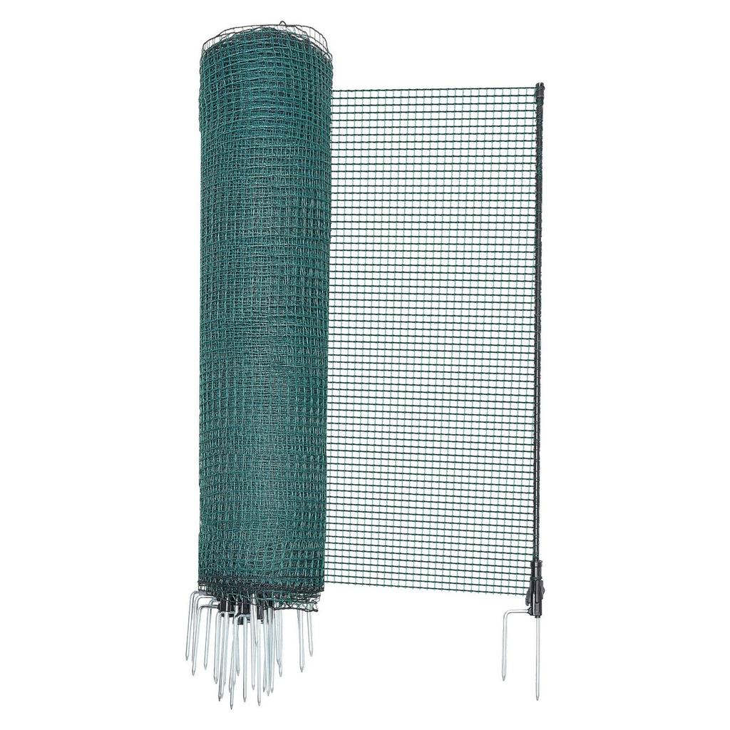 Temporary Fence with Posts, 0.9 x 25m Plastic Mesh Fencing, Garden Safety Fences Netting with Double-Spike Stakes & Guy Ropes, Temporary Fence for