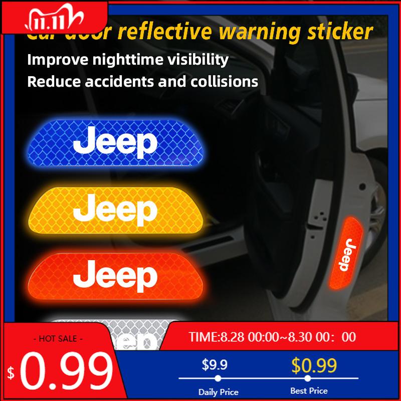 Cup Holders 4Pcs Car Safety Warning Stickers Night Reflection Mark Decals For Jeep Grand Cherokee Wrangler JK Gladiator Compass