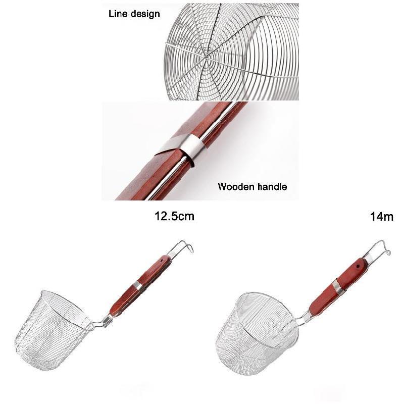 

Корзина с деревянной ручкой, корзина из нержавеющей стали, кухонный инструмент для сбора пищи для макаронных изделий с лапшой