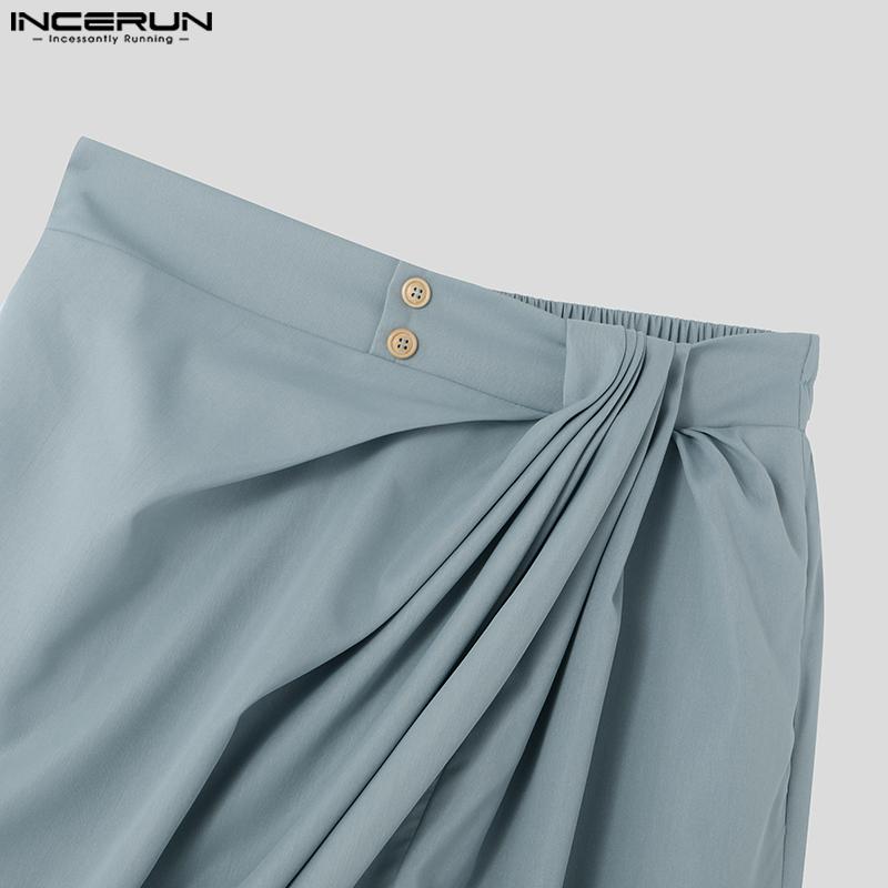 INCERUN Men Irregular Ruffled Elastic Waist Long Loose Casual Trousers Pants