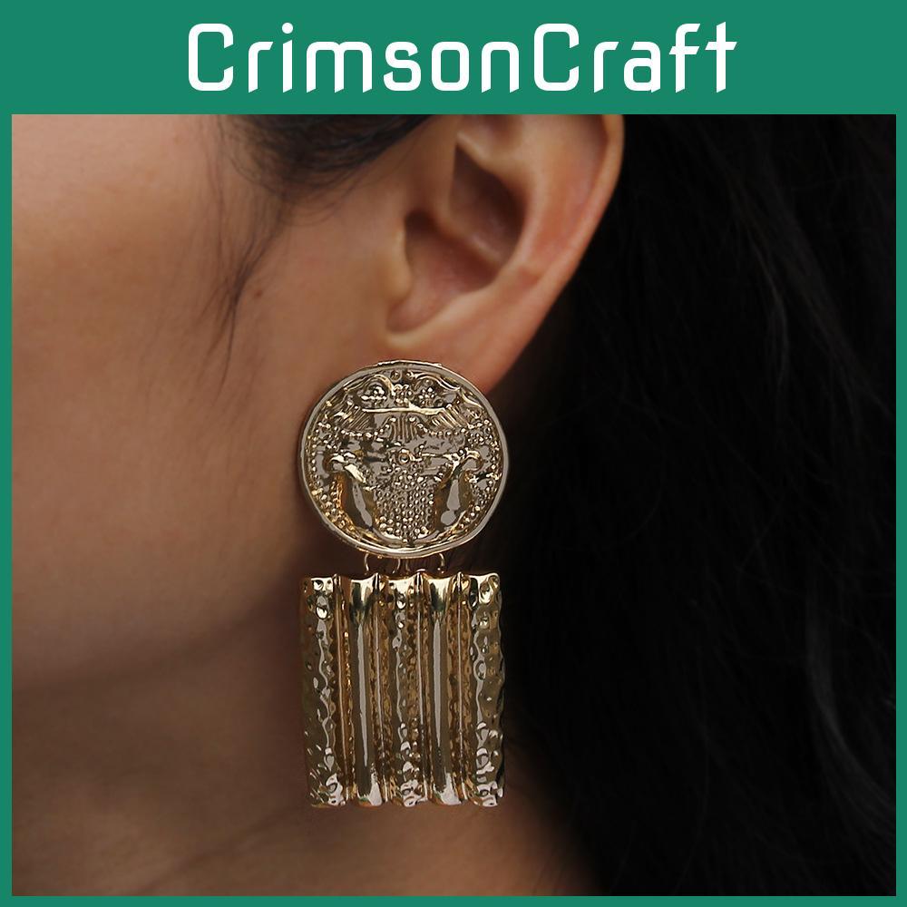 Contemporary Geometric Gold Metal Earrings With Relief Design For Special Occasion Wear