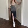 Revet Ujevn Denimskjørt for Kvinner Retro Sliss Midilengde Skjørt Høy Midje Stor Størrelse Dameklær Street Style