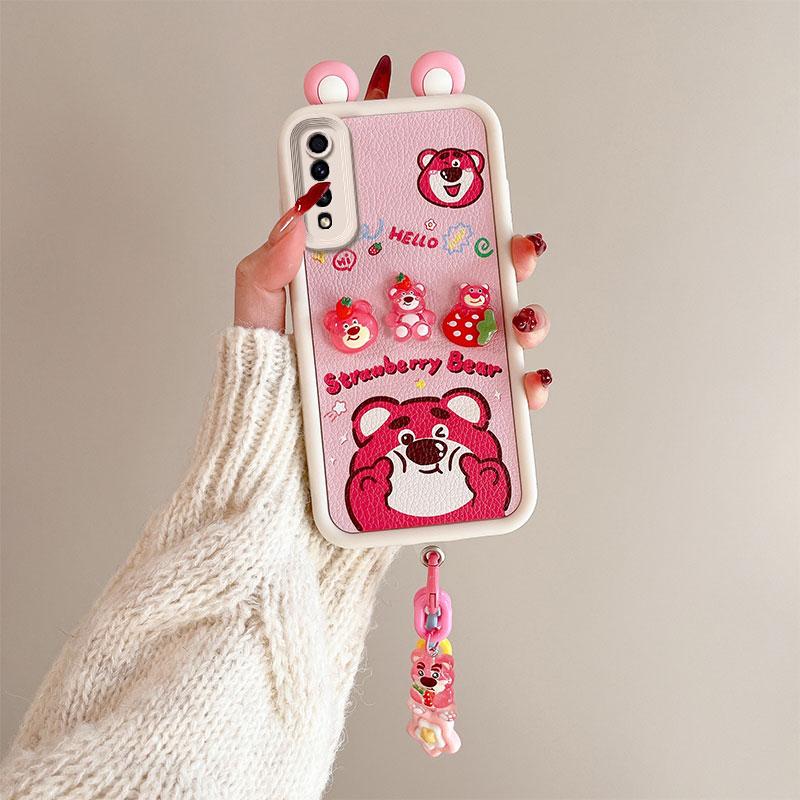 KEYSION Cute Ear 3D Cartoon Case for Samsung A50 A50S with Bracelet Soft Silicone Shockproof Phone Back Cover for Galaxy A30S