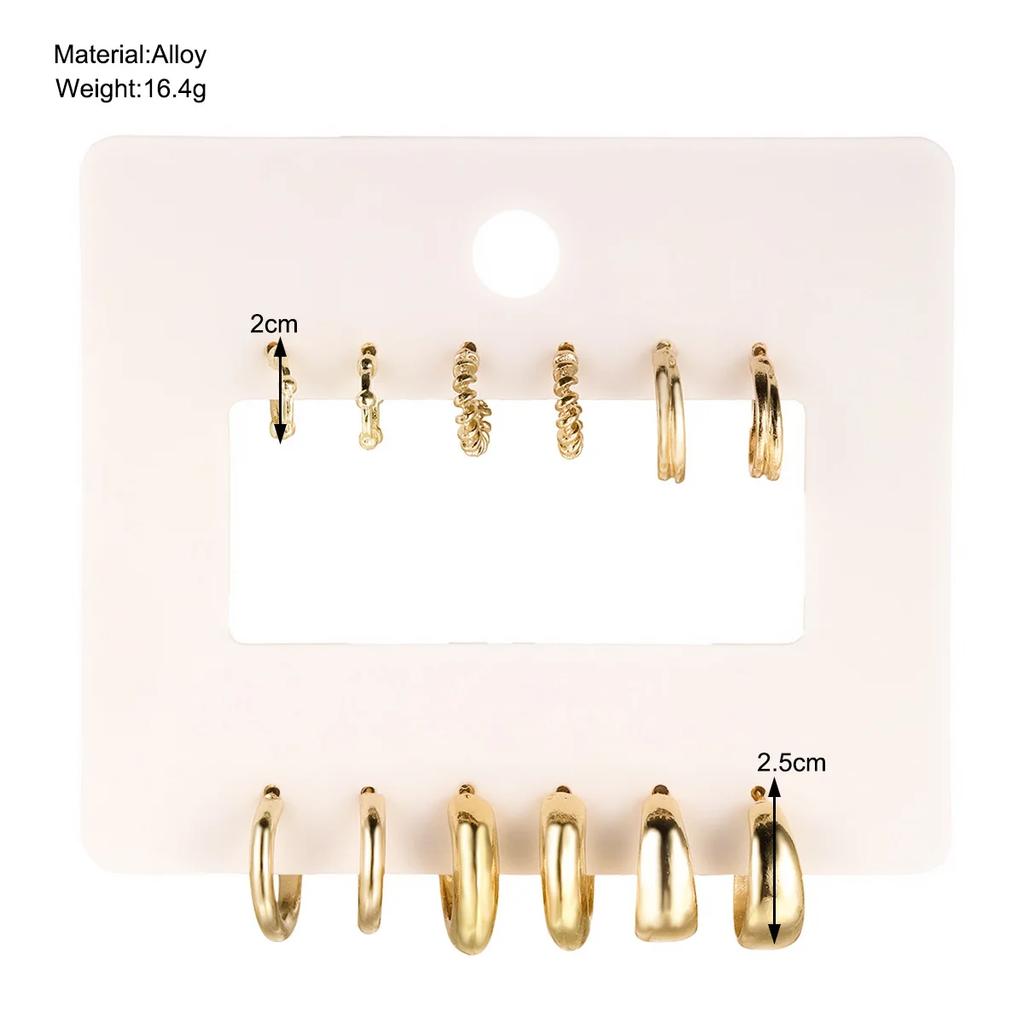 6Pcs/set Stainless Steel Crystal Zirconia Hoop Earring for Women Metal Circle Geometric Cartilage Piercing Earrings Set Jewelry
