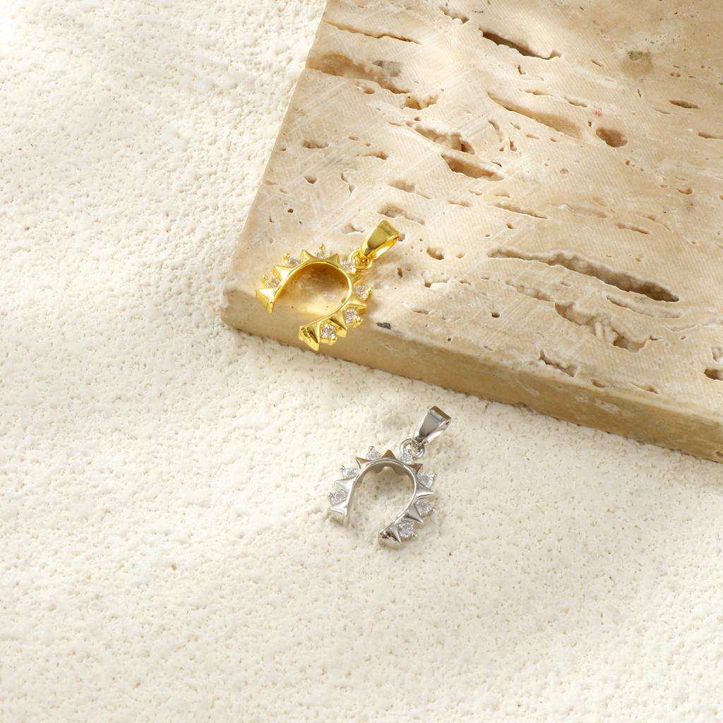 2 Pcs West Cowboy Charm Brass Pendant Gold Plated Luck Horseshoe Micro Pave Clear Rhinestone For DIY Necklace Making 19mm X 13mm