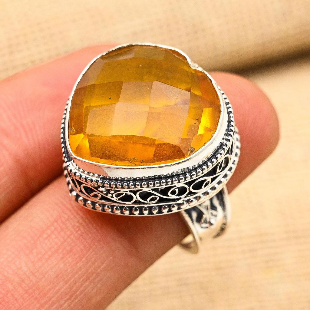 Honey Topaz Gemstone 925 Sterling Silver Handmade Heart Shape Jewelry Ring For Thanksgiving