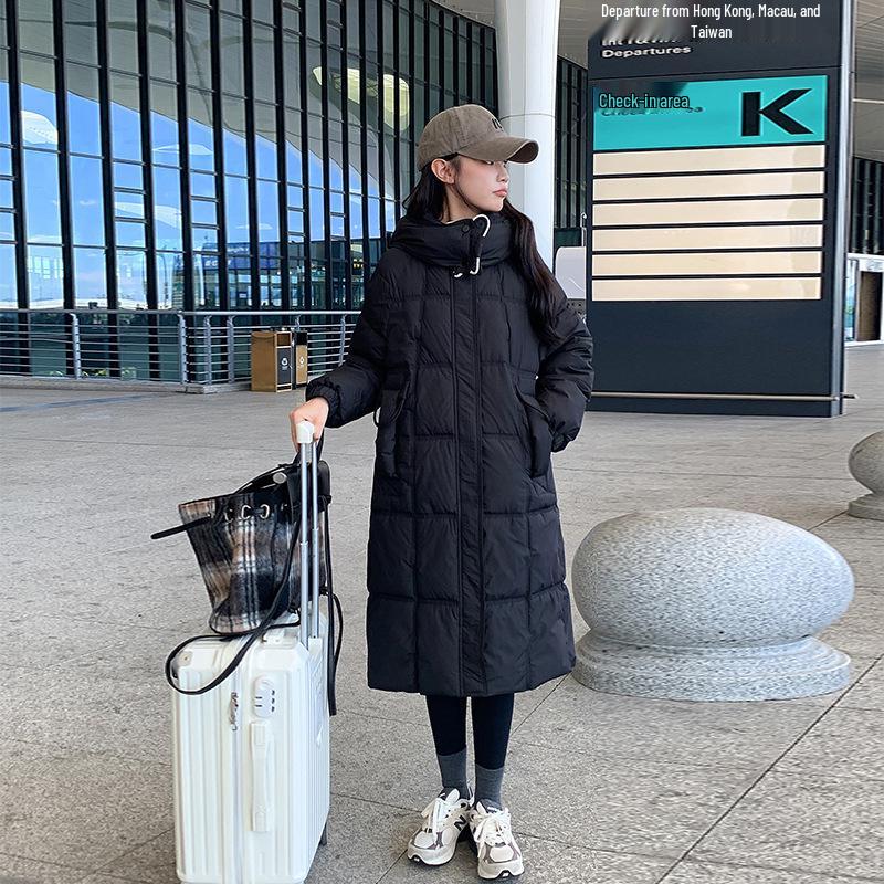 Women's Hooded Mid-Length Down Cotton Jacket - 2024 Autumn/Winter Korean Style Plus Size Fashionable Loose Fit Coat