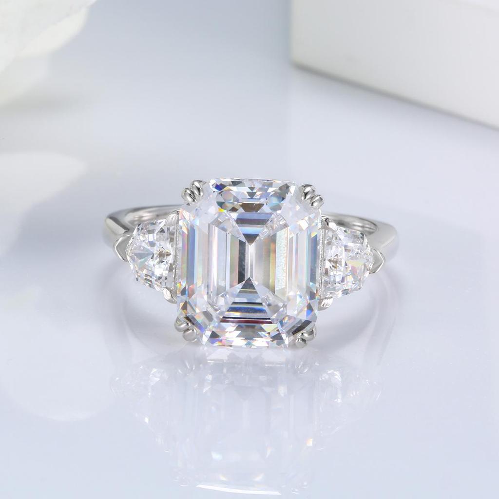 S925 Sterling Silver Square Pagoda Cut Ring with D Color Zircon for Women