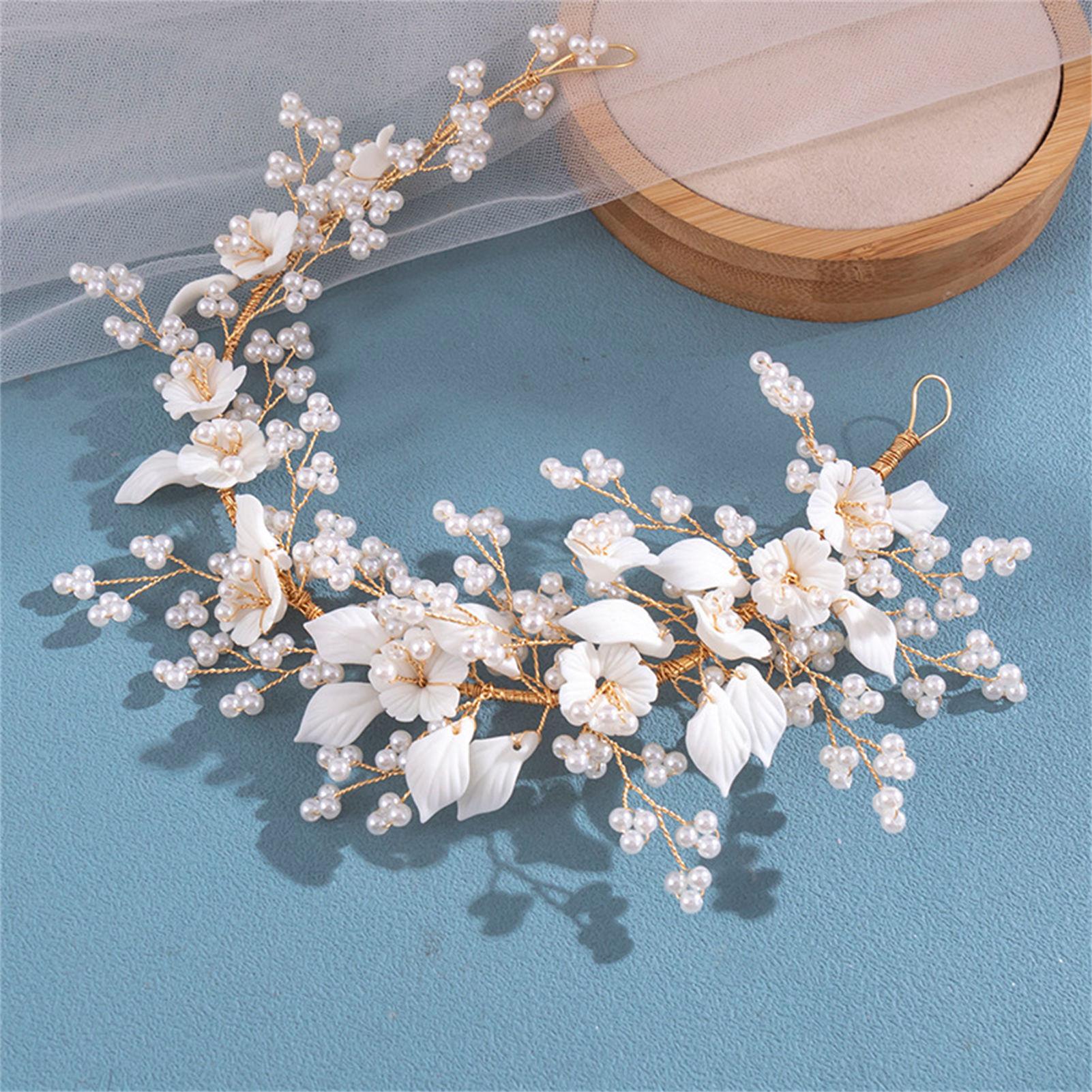White Flower Headbands Imitation Pearl Flower Headband Banquet Headdress Girls Bride Headdress Hair Styling Jewelry Accessories