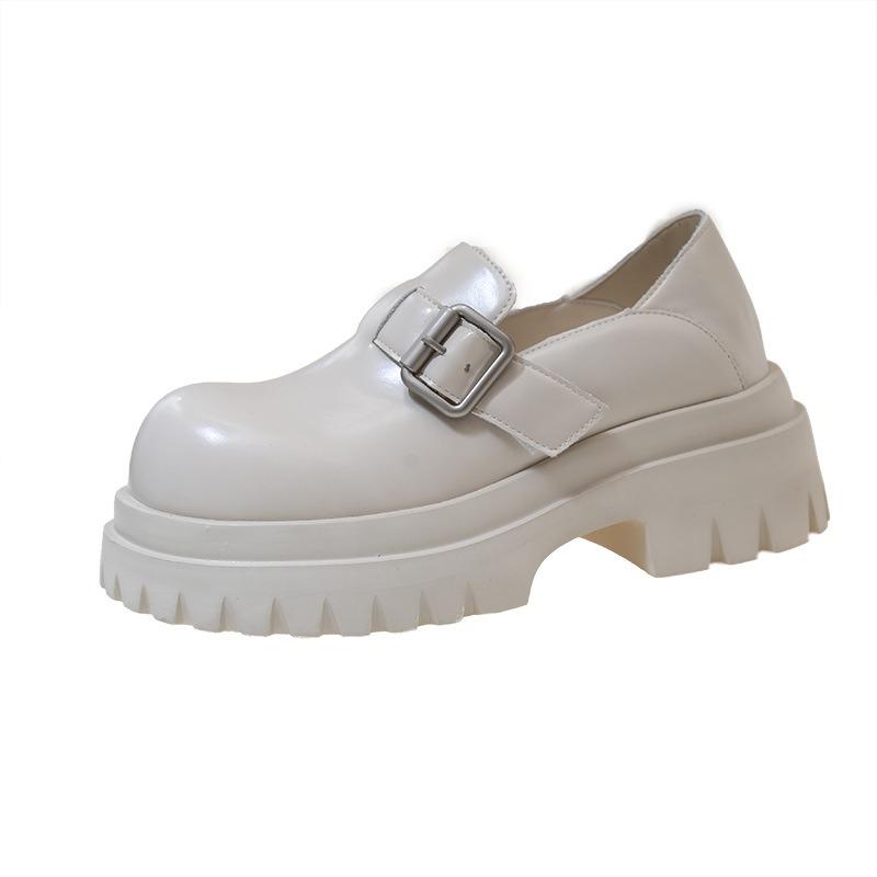 Small Thick-soled Women's Spring New 6 Height-increasing JK Single Shoes, Muffin Soft-soled Small Leather Shoes