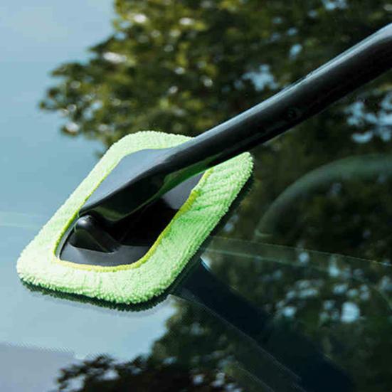 Windshield Cleaning Tool 16-inch Long Rod Window Wiper with 3 Microfiber Cloth Pads Auto Glass Cleaning Brushes Car Interior Cleaner Kit