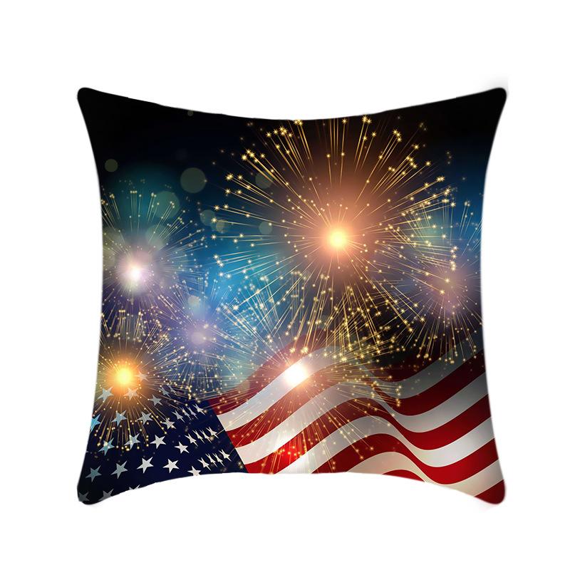 Independence Day Throw Pillow Cover Blue Theme Plush Print Sofa Bed Car Cushion Cover Without Core