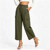 Women's Color Casual Trousers with Cotton Pockets and Button Front Dress Pants