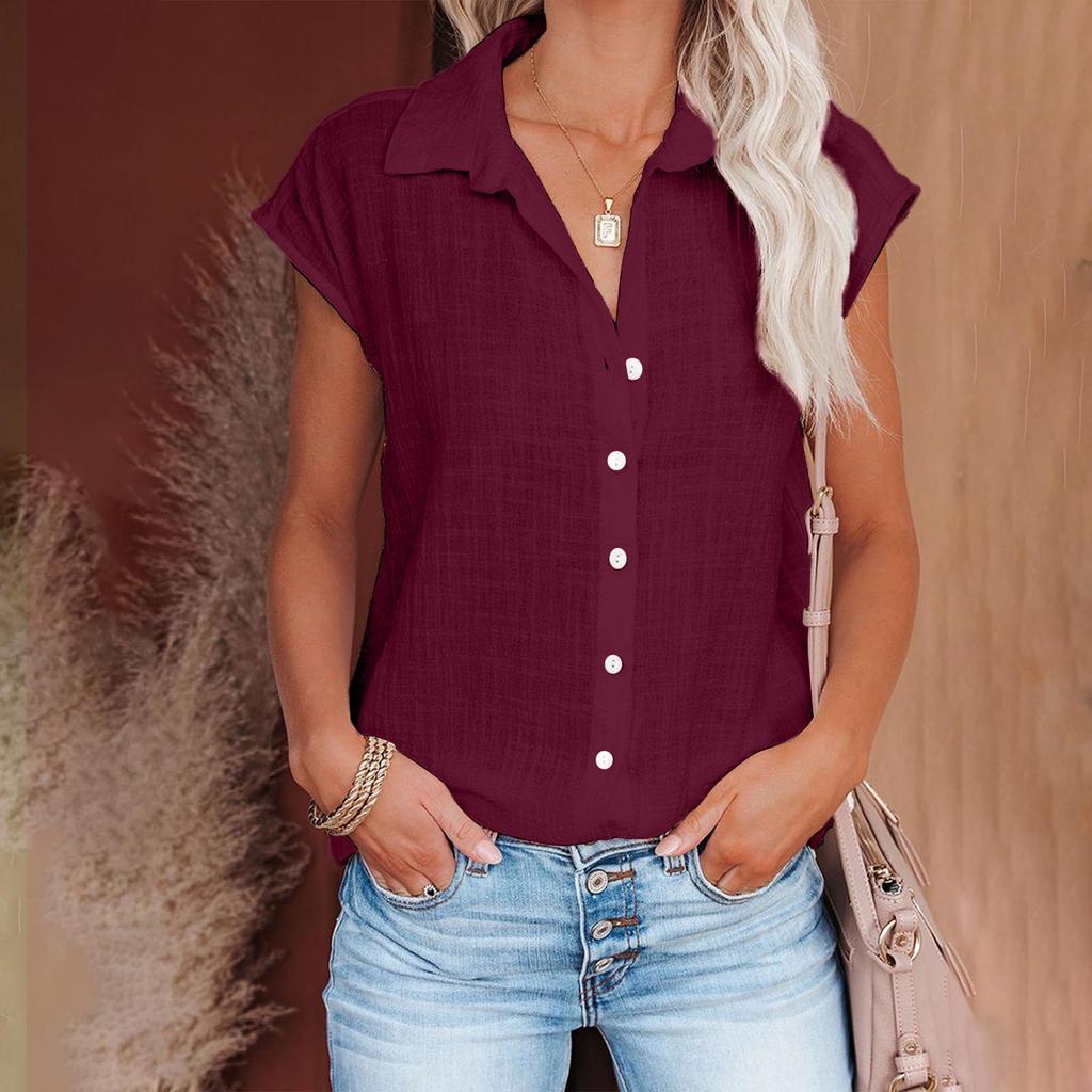 Women's Casual Fashion Short Sleeve Color Single Breasted Shirt Top