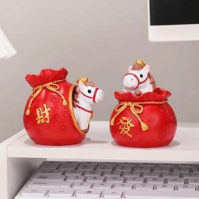 2026 Chinese New Year Zodiac Horse Figurine Resin Horse In Red Fortune Bag Feng Shui Desk Ornament for Home Office Spring Festival Decoration