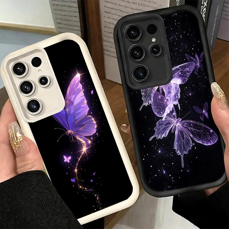 Phone Case for Samsung Galaxy S26 S25 Ultra S24 FE Beautiful Purple Butterfly Shell S23 Plus S22 + S21 S20 5G Soft Silicone Fund