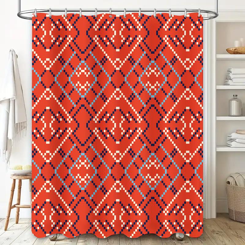 Red White Bath Curtain Printed Shower Decor Waterproof Home Decoration TPU Fabric Shower Curtains for Bathtub Bathroom Decoratio