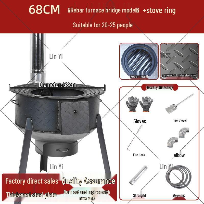 Extra Thick Patterned Steel Portable Wood-Burning Stove for Home & Outdoor Use