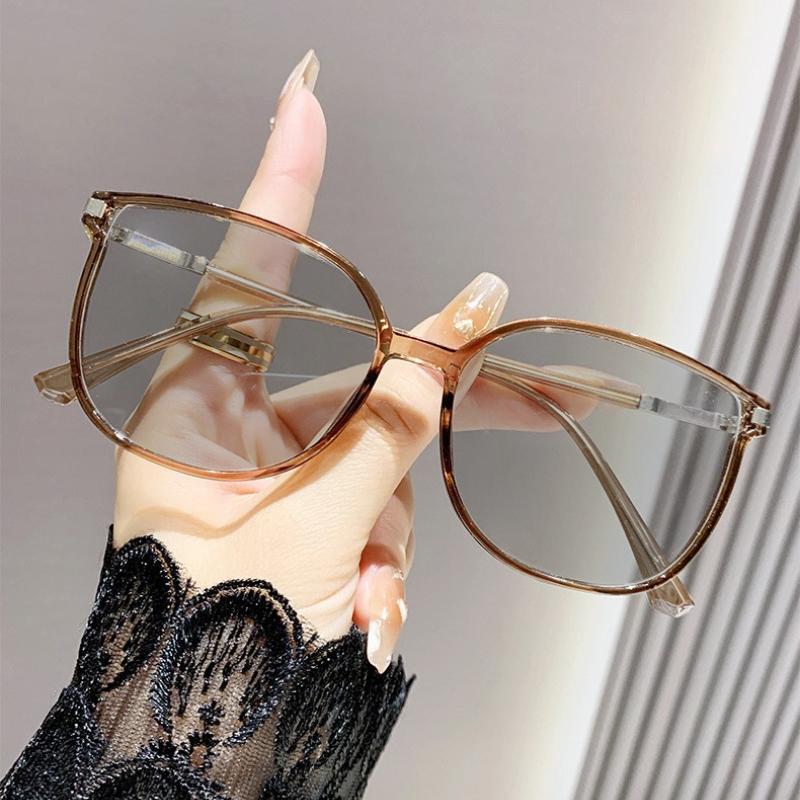 Fashion Light-sensitive Color-changing Retro Large Frame Myopia Glasses Anti-Blue Light Hundred Reduced Degree Eyeglasses