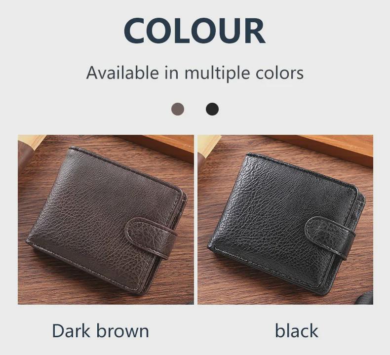 Men's Short PU Leather Wallet with Zipper, Buckle, and Multiple Card Slots