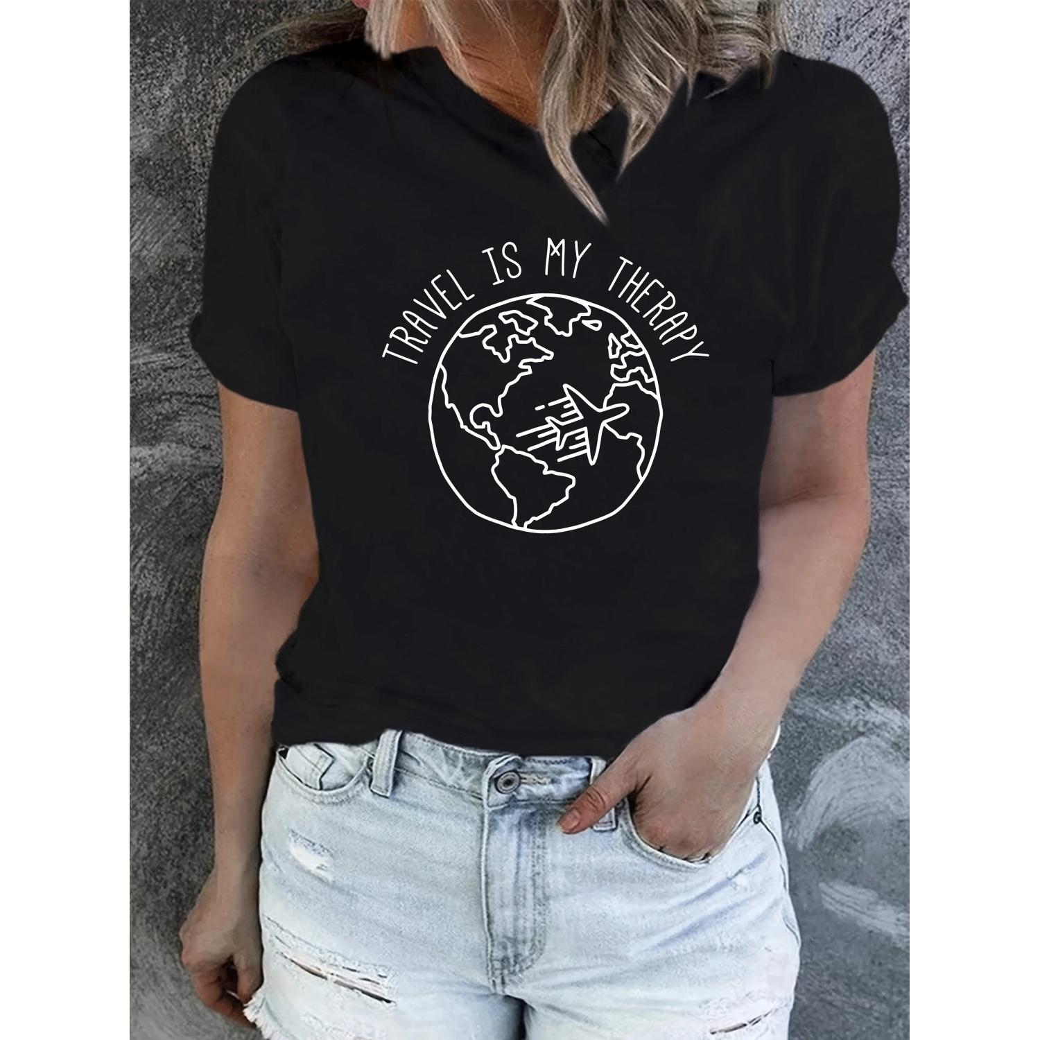 

T-Shirt Breathable Polyester Blend Machine Washable Graphic Tee for Women - Casual Crew Neck Short Sleeve S чёрный