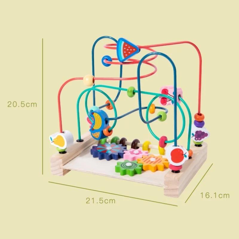 Montessori Toys Colorful Wooden Roller Coaster Educational Circle Toy for Preschool Learning Bead Maze Toy Perfect Gift for Kids