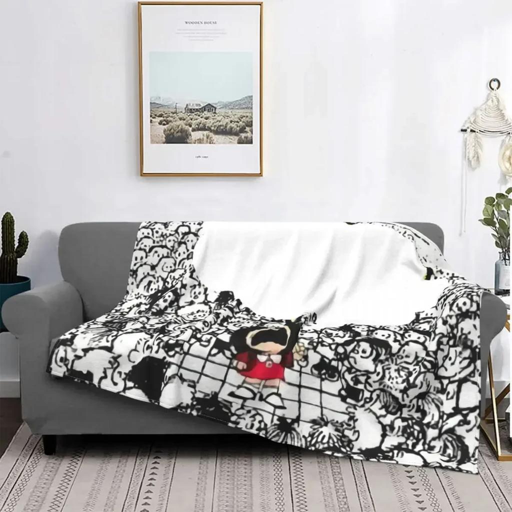 Coperta Mafalda Stampata 3D Morbido Pile di Flanella Calda Cartoni Animati Coperte Plaid per Casa Camera da Letto Divano Copriletti