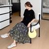 DIMANAF 2026 Plus Size New Dress Summer Women Beach Shirt Dress Black Floral Loose Casual Long Dresses O-Neck