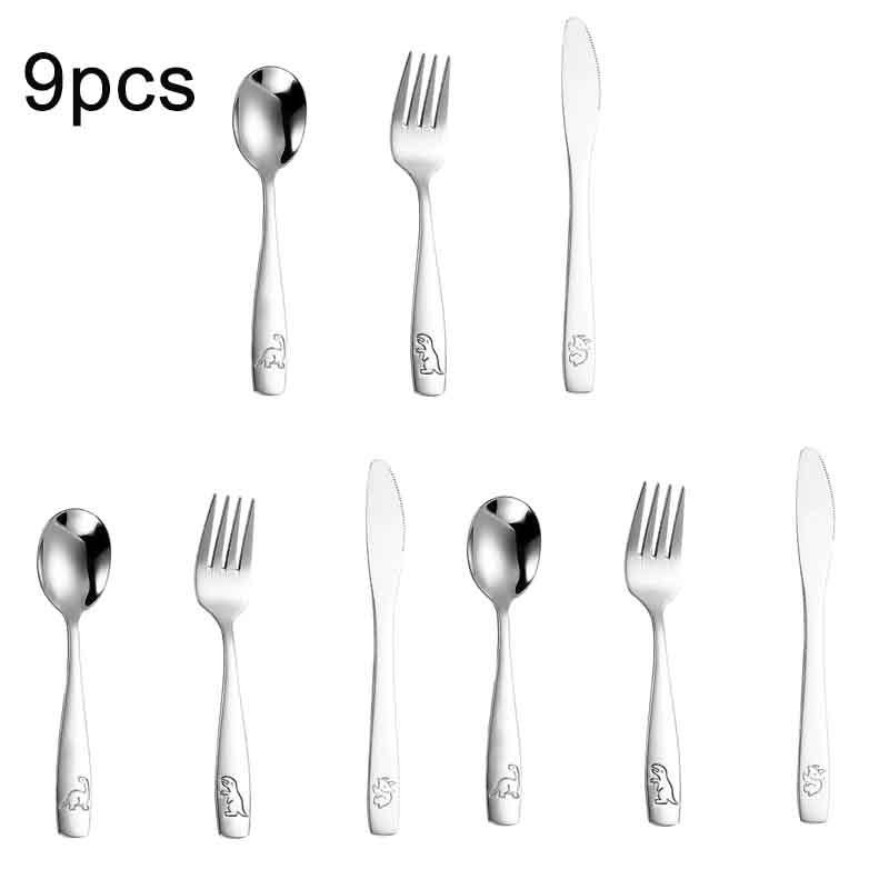3-15Pcs Kids Silverware Set Stainless Steel Kids Fork Spoon And Cutter Set Funny Dinosaur Flatware Set Outdoor Tableware
