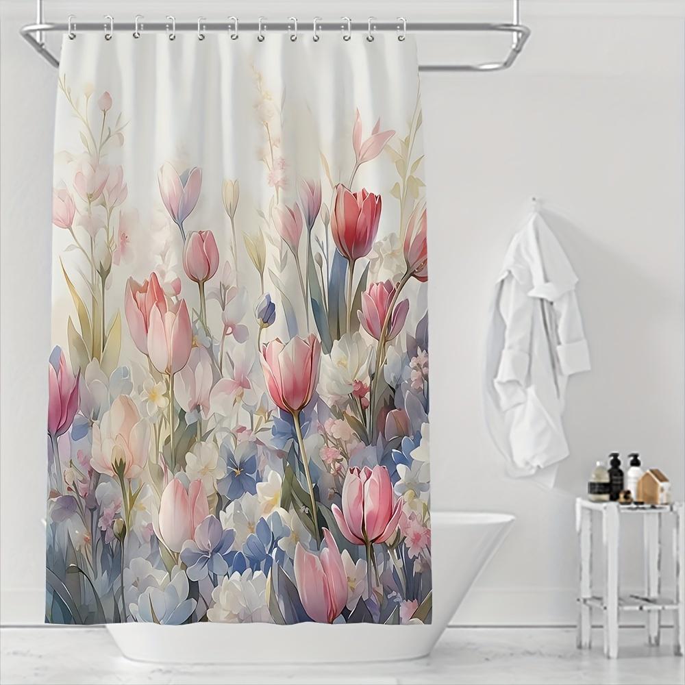 Watercolor Flower Shower Curtain - Polyester Digital Print, Bathroom Decor & Toilet Partition, 1Pc