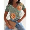 Women's Trendy T-Shirt Flower Graphics Fashion Short Sleeved V-Neck Regular Tops Daily Prints Tee Y2K Casual Tops