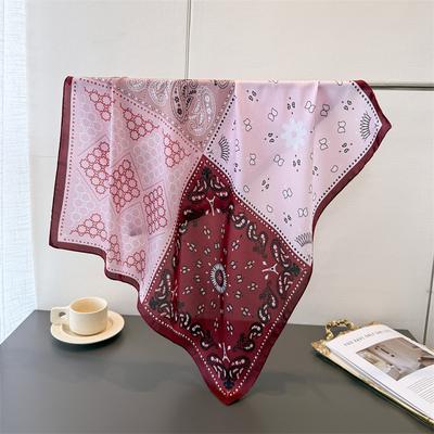 Fashion Color Matching Printing Simulation Silk Scarf Square Scarf High-End Shawl Versatile Neck Small Square Scarf Headscarf Scarf Women