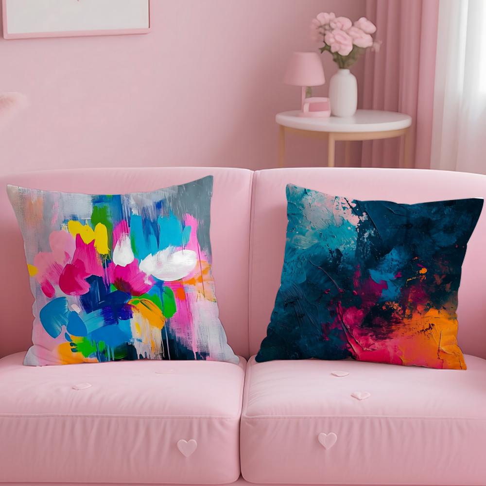 Classic Art Theme Color Paint Cushion Cover Soft & Easy-Wash Pillow Case – Versatile for Couch, Bed, Travel and Office