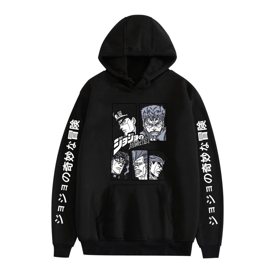 Japanese Anime JOJO Bizarre Adventure Printed Hoodie with A Fluffy Lining Man Sweatshirts Long Sleeve Fashion Female Streetwear