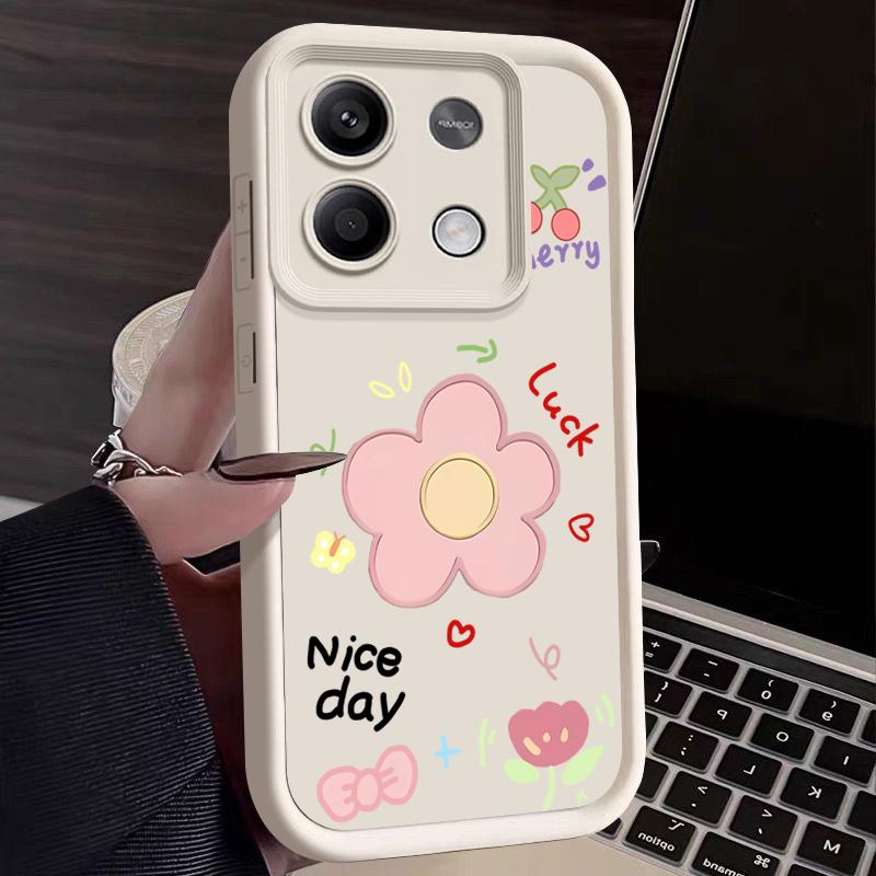 Cartoon Flower Print TPU Soft Case For Xiaomi 14T 13T Poco F6 Pro X6 X5 Redmi 13C Note 14 13 12 11 Pro 10 Lens Protection Shockproof Matte Phone Case