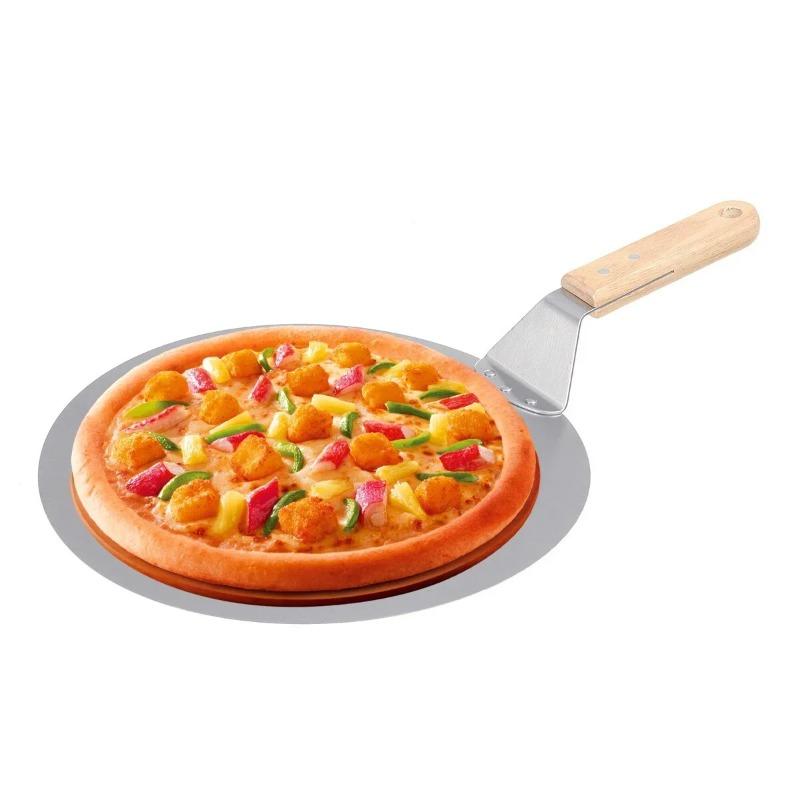 10 inch stainless steel wooden handle pizza shovel Round heat-resistant wooden handle large round shovel Baking pastry tools